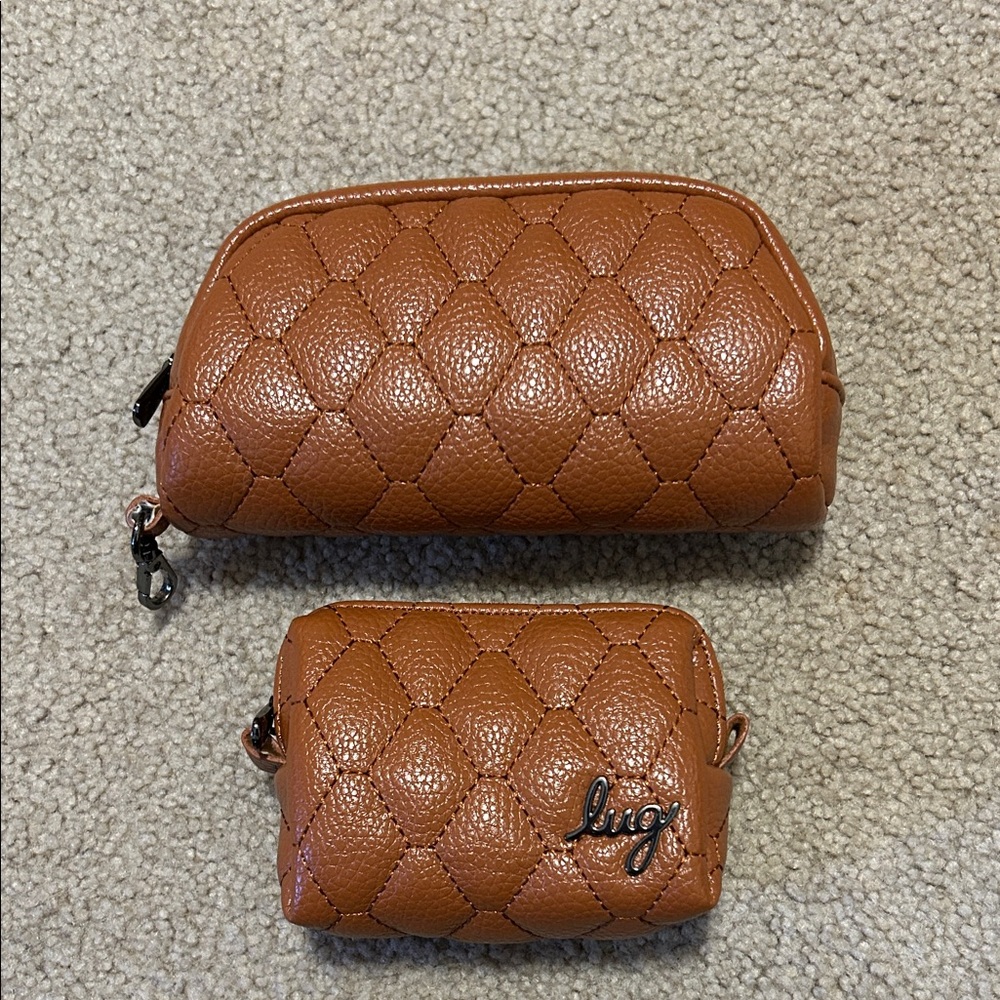 Lug Quilted Brown Bobsled and Small Cosmetic Bag